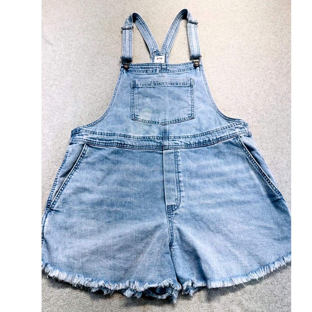 Aerie Denim Shortalls Womens Large Light Wash Blue Raw Hem Adjustable Straps
